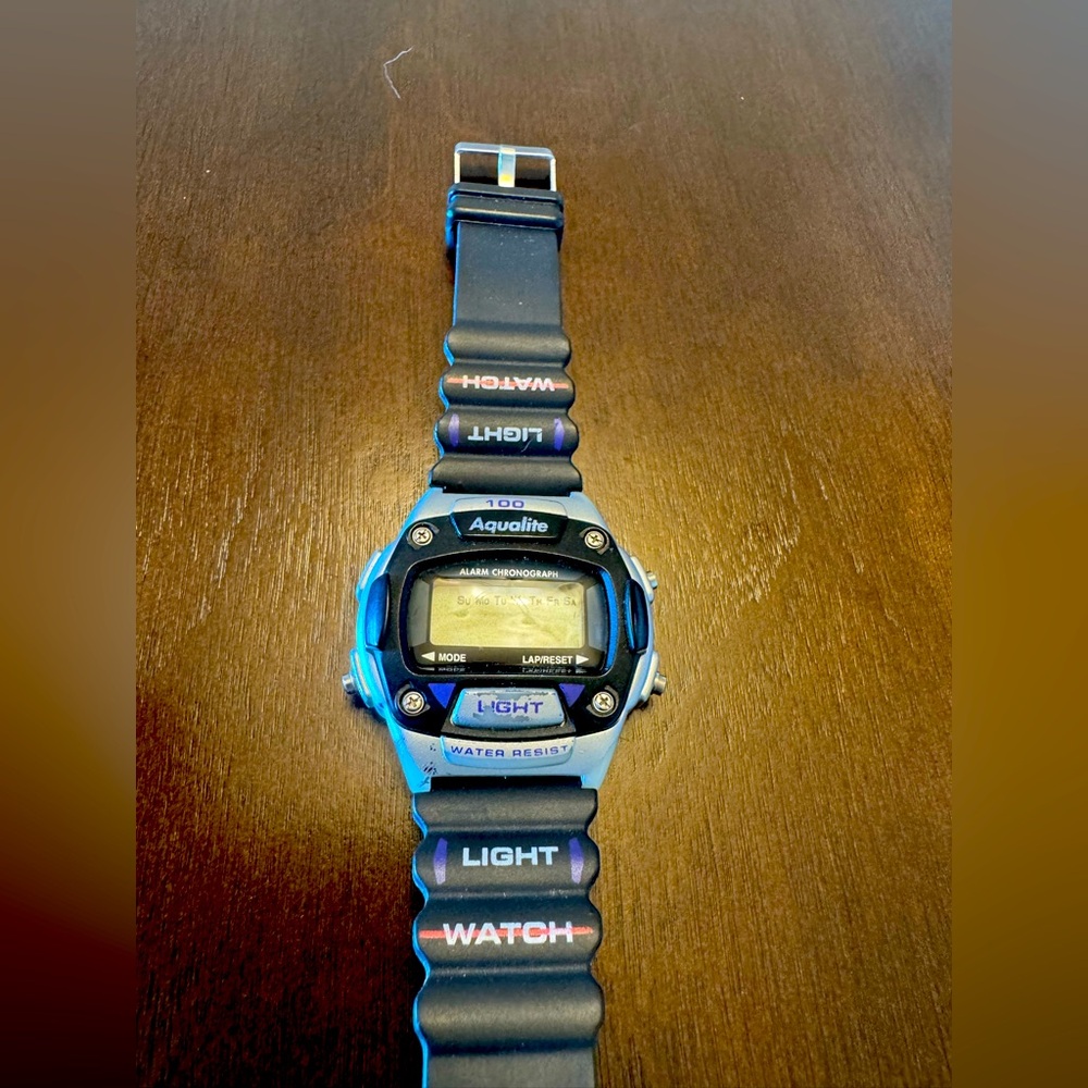 Aqualite Digital Watch with Black and Silver Accents